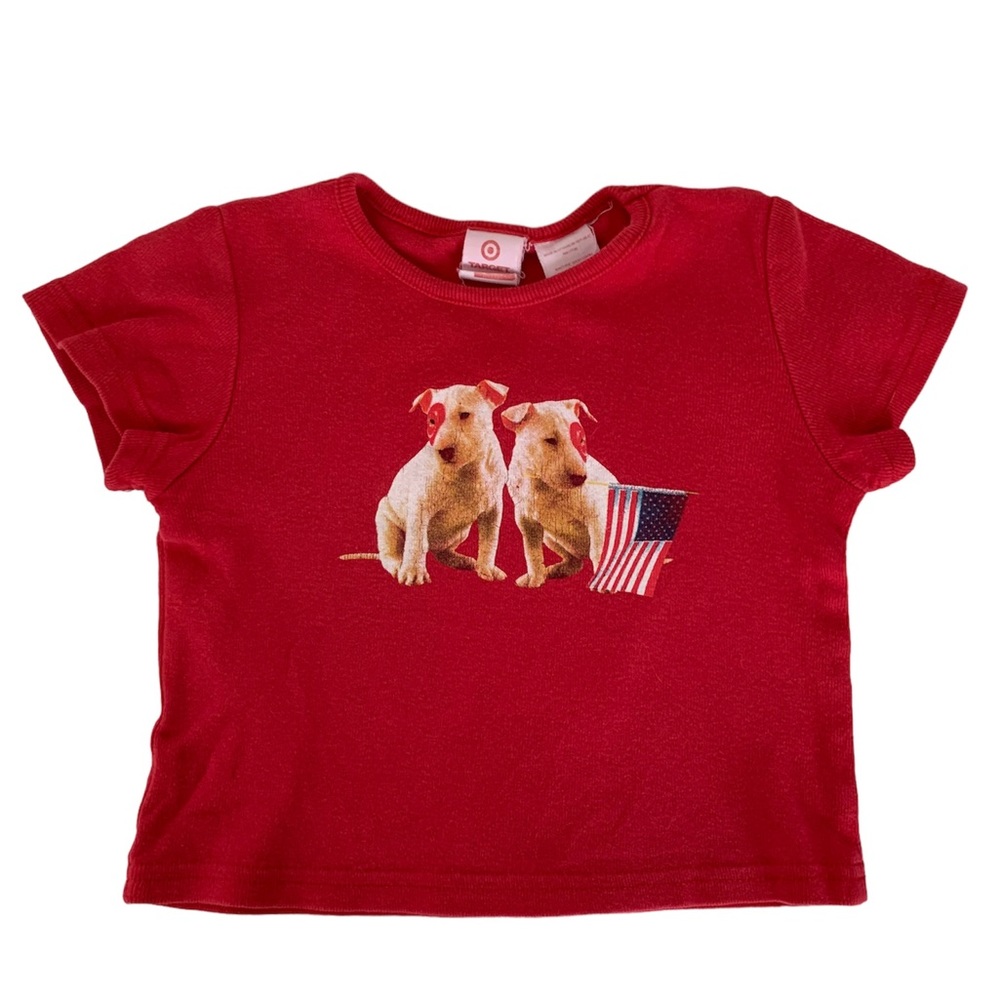 VTG Target T-Shirt Girl 2T Red Target Dog Bullseye Short Sleeve Patriotic Flag